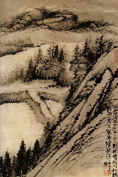 Shitao move up one more floor 1690 old China ink Oil Paintings